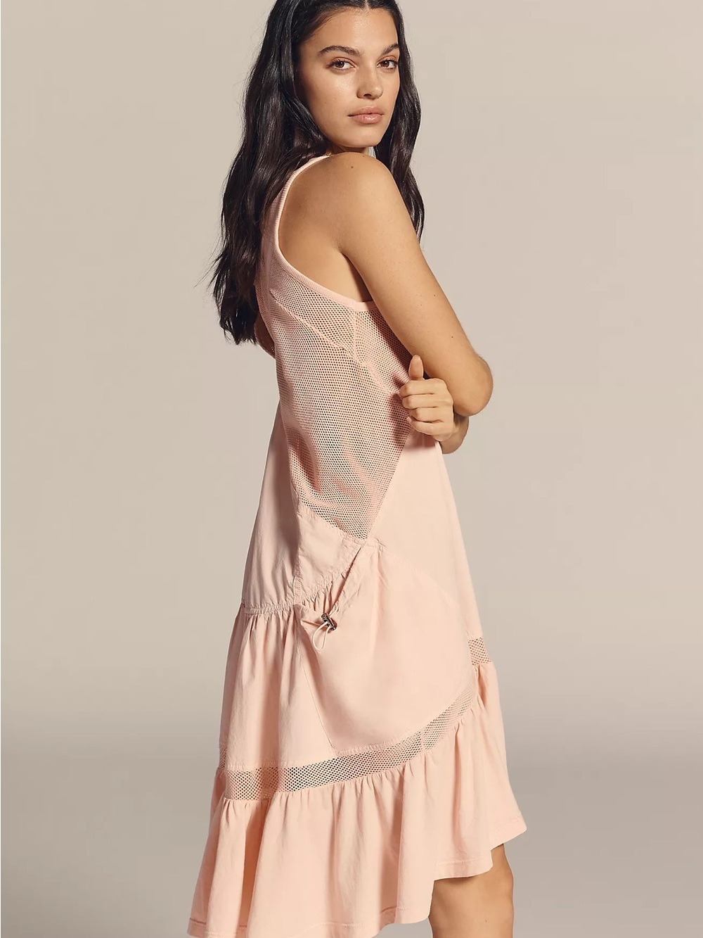 NWT Anthropologie daily practice hill up tiered high-low midi dress peach color